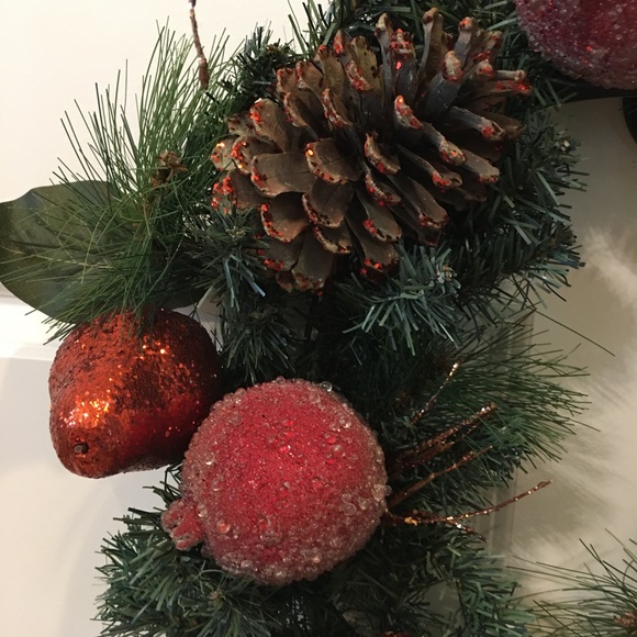 20" WREATH w/ Frosted Fruit, Pinecones & Berries - Picture 4 of 4